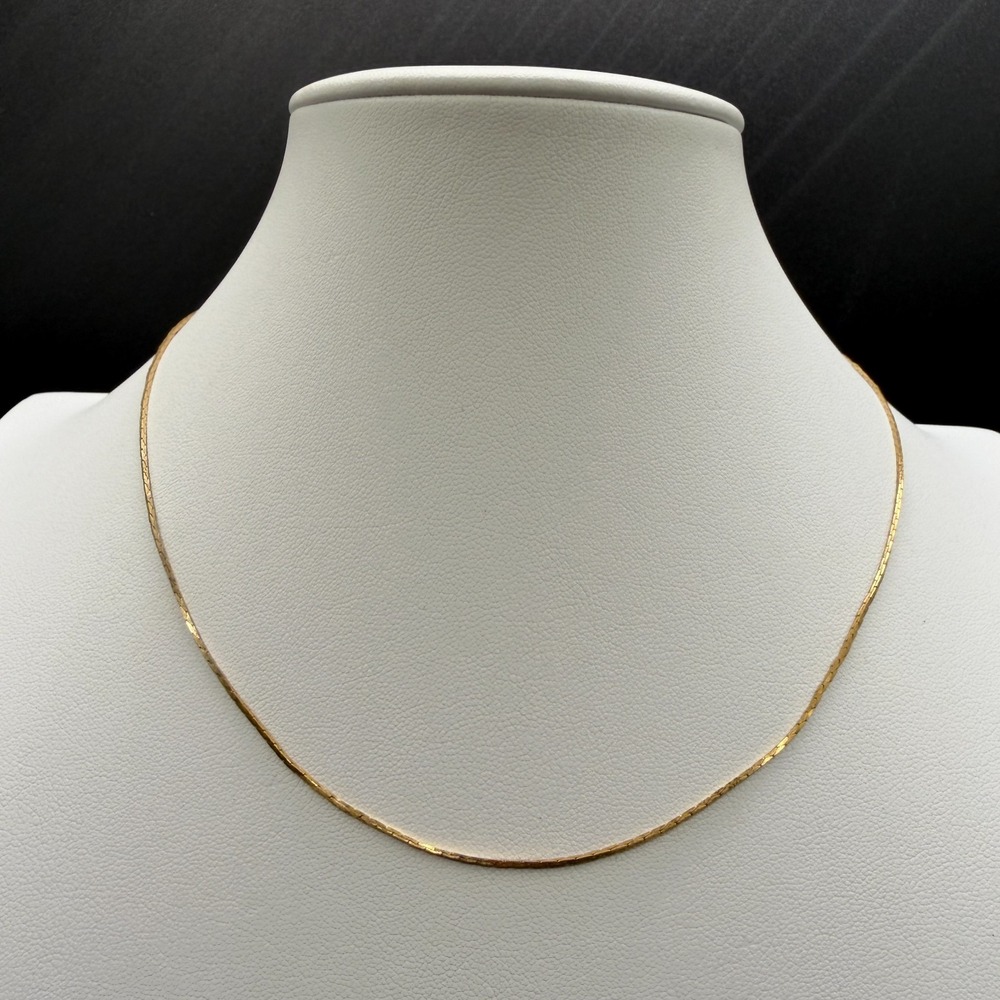 Gold Tone Flat Chain Necklace Minimalist Layering Sleek Vintage Style Jewelry